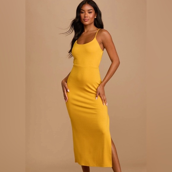 Natural Dyed Mustard Yellow Back Deep Short Dress